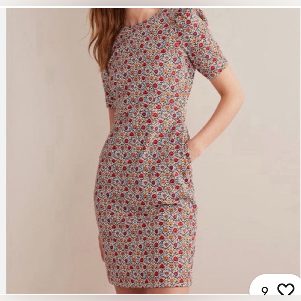 Boden Zoe Jersey Dress Women 6 Regular Pansy Bloom Short Sleeve